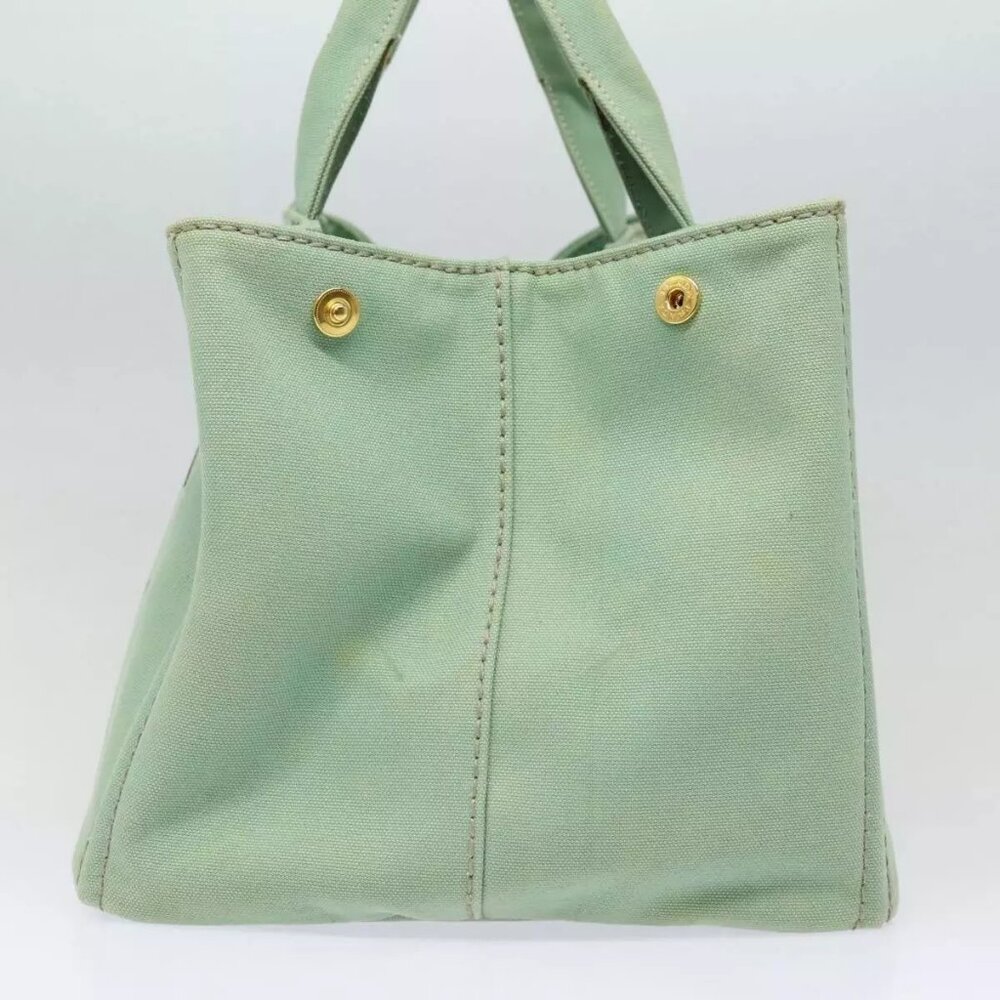 PRADA Canapa GM Hand Bag Canvas Gold Green Auth - Picture 13 of 16